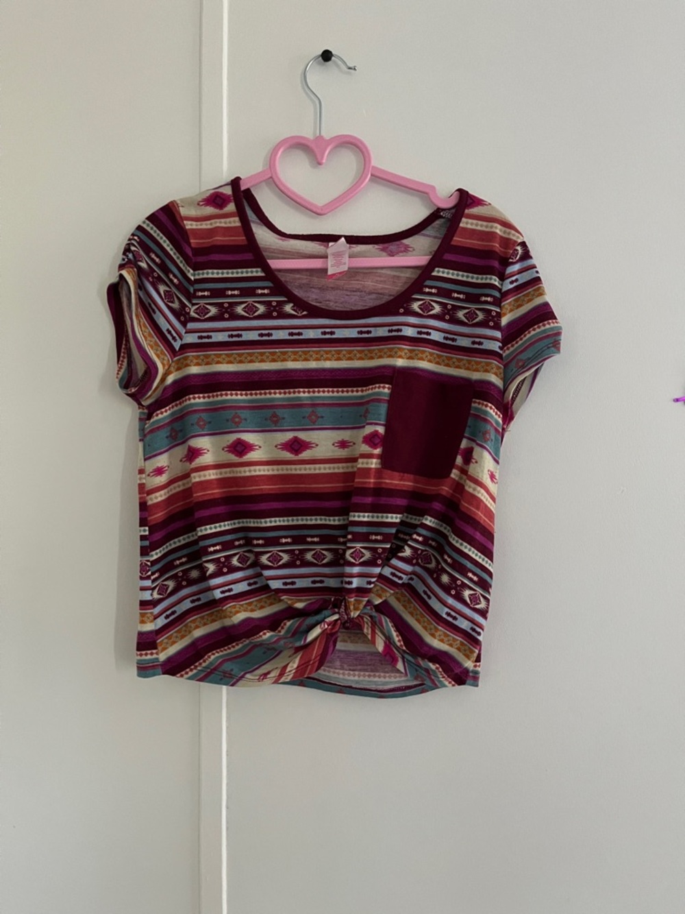 Women’s Maroon Aztec Stripe Pocket Tee